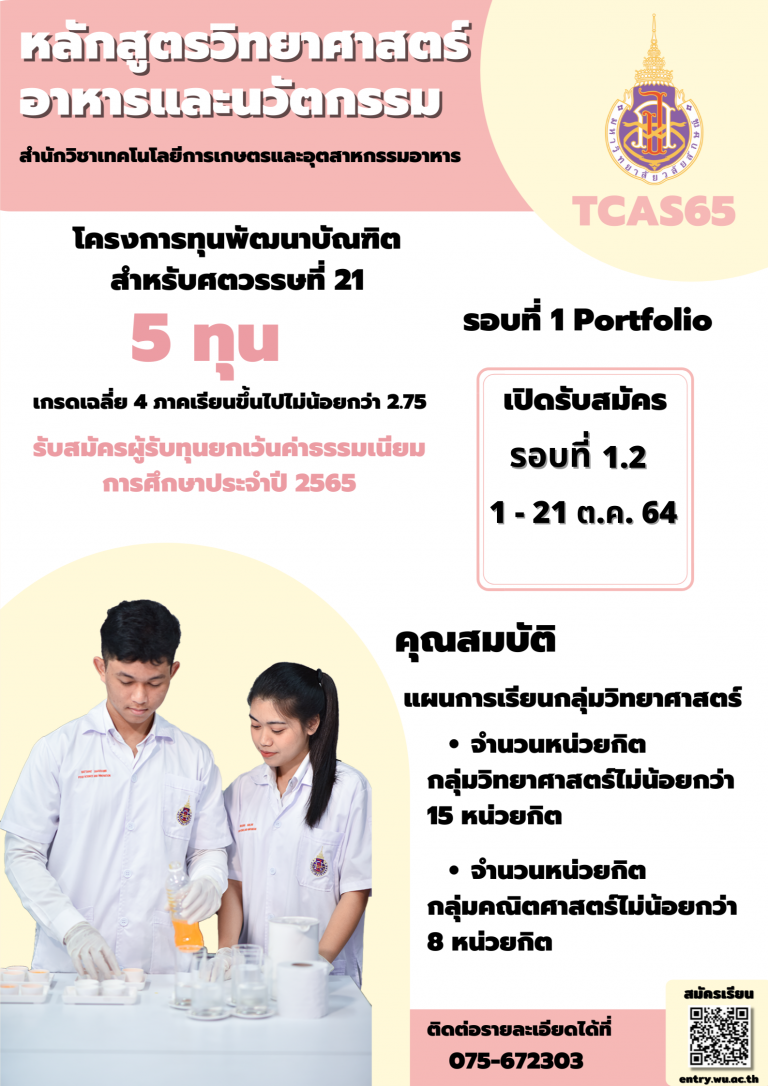ทุนพัฒนาบัณฑิตสำหรับศตวรรษที่ 21 tcas65