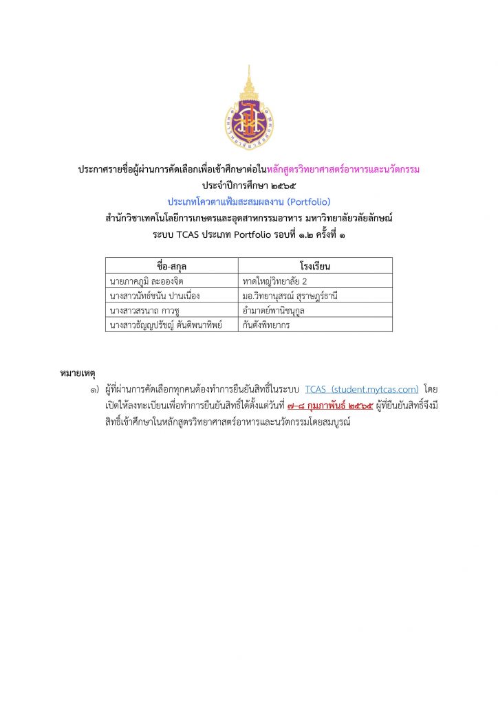 ประกาศผล tcas1.2
