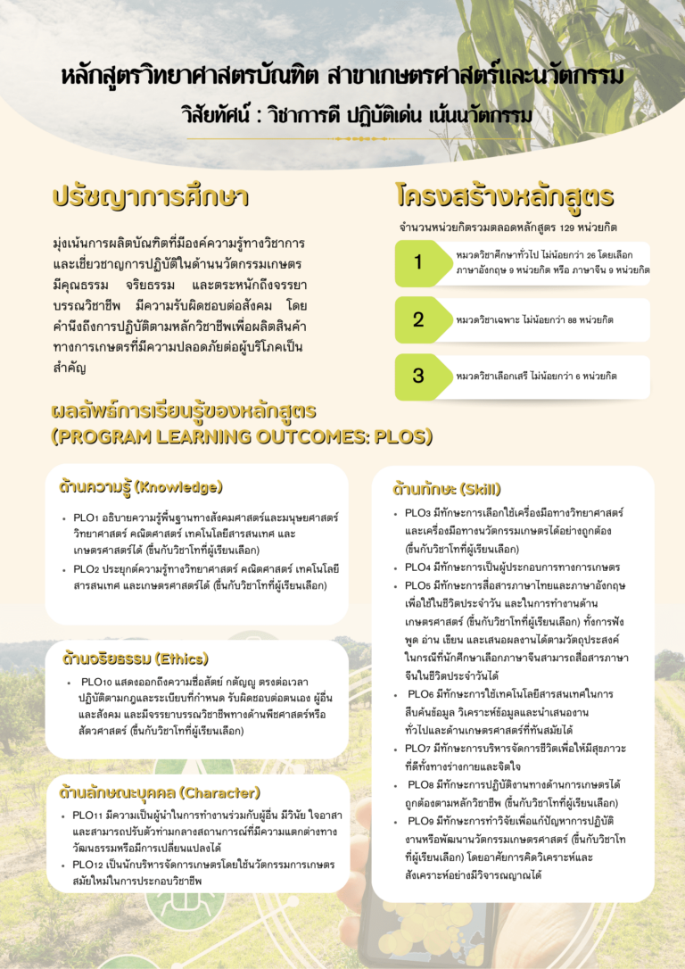 รายละเอียดหลักสูตรเกษตรศาสตร์